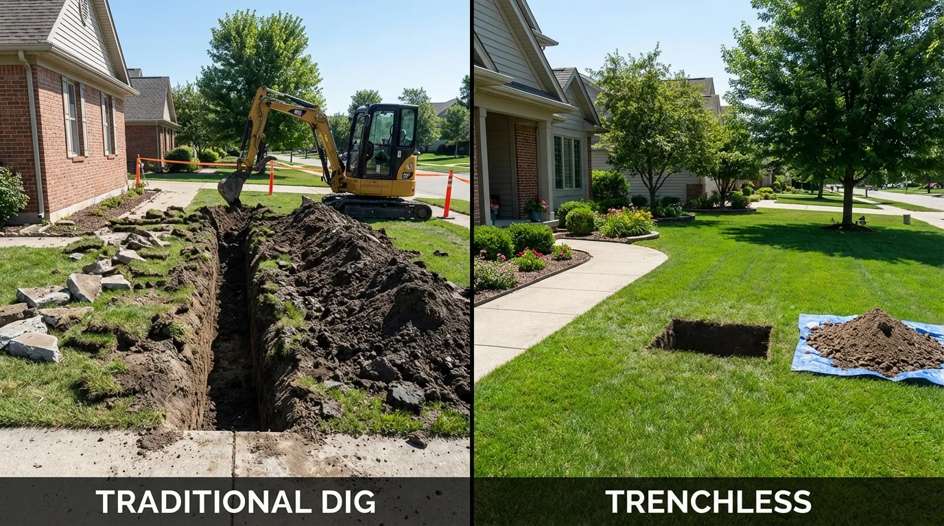 Trenchless sewer repair with minimal yard damage versus traditional excavation in Jonesville, VA